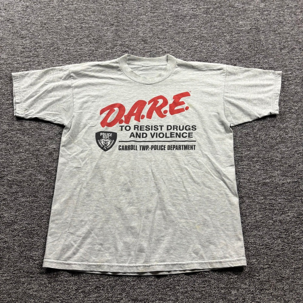 Vintage 1990s DARE Carroll Police Dept Graphic Grey T-Shirt Size XL